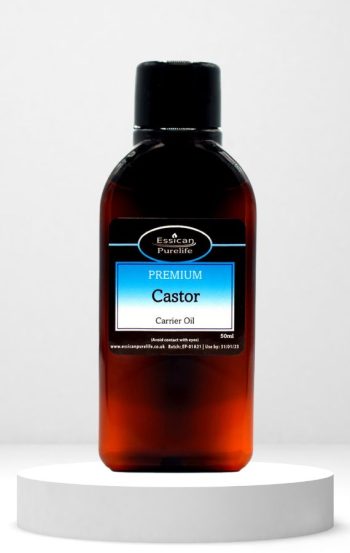 Essican Purelife Castor oil 50ml in an amber bottle.