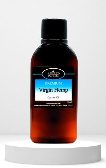 Essican Purelife Virgin Hemp oil 50ml in an amber bottle.