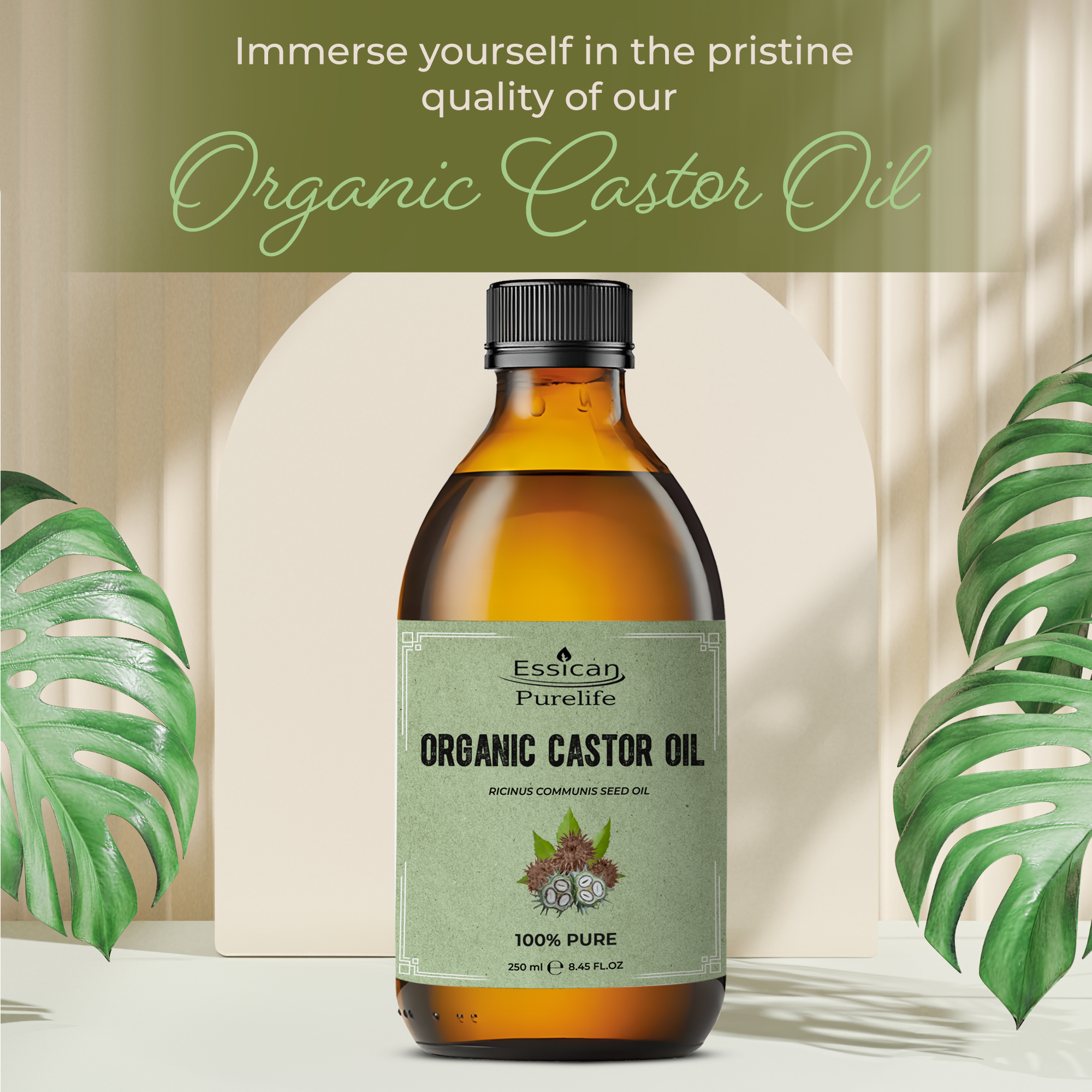 Organic Castor Oil - Hexane Free & Cold Pressed - Glass Bottle - Image 2