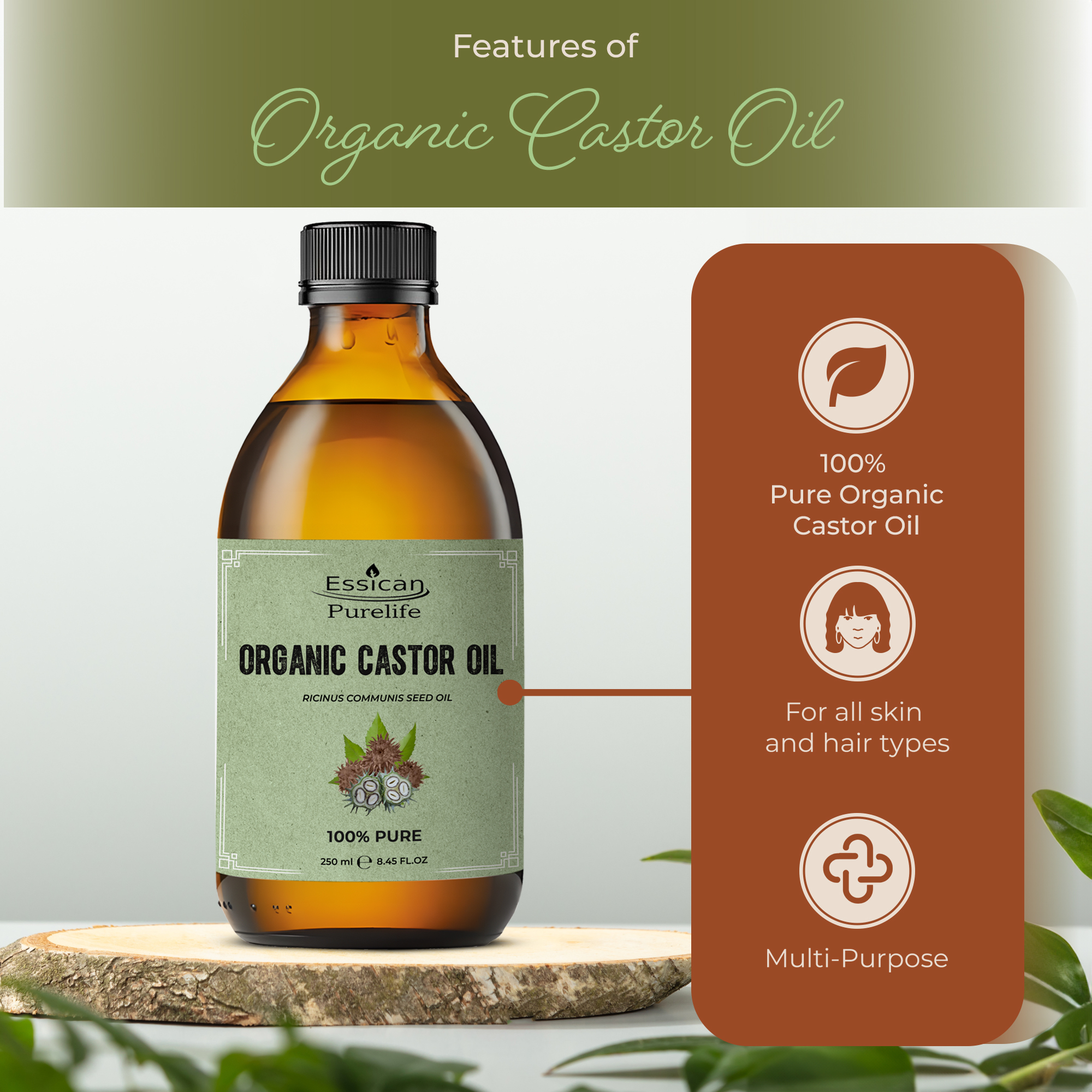 Organic Castor Oil - Hexane Free & Cold Pressed - Glass Bottle - Image 3